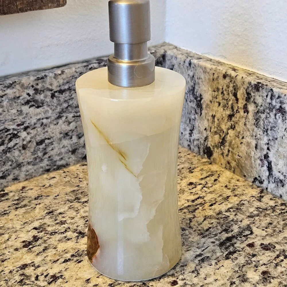 RARE LUXURY FRONTGATE PADOVA LT GREEN ONYX STONE VANITY SOAP LOTION PUMP JAR
